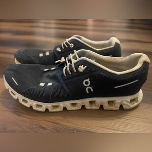 On Running Charcoal and Cream Athletic Shoes